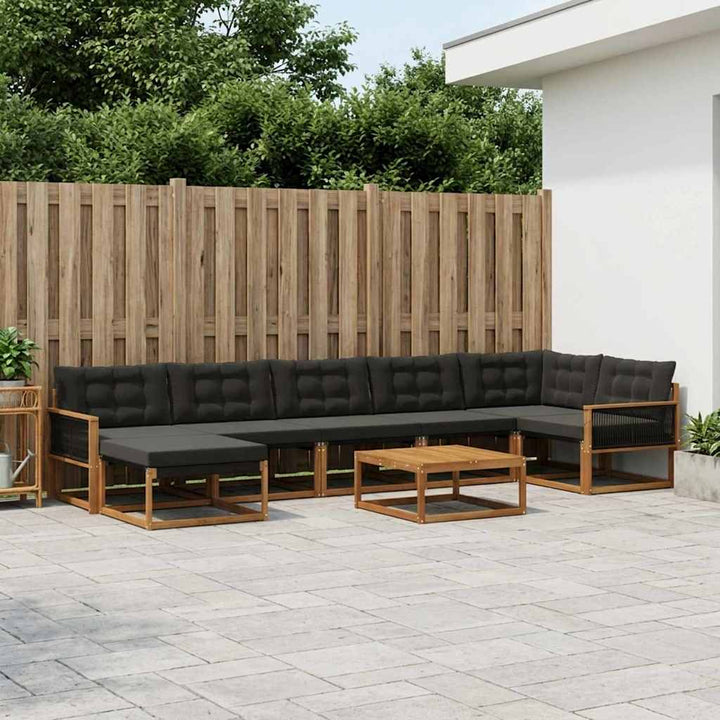 Udendørs sofagruppe 8 pcs Naturfarvet og sort Massivt Akacietræ