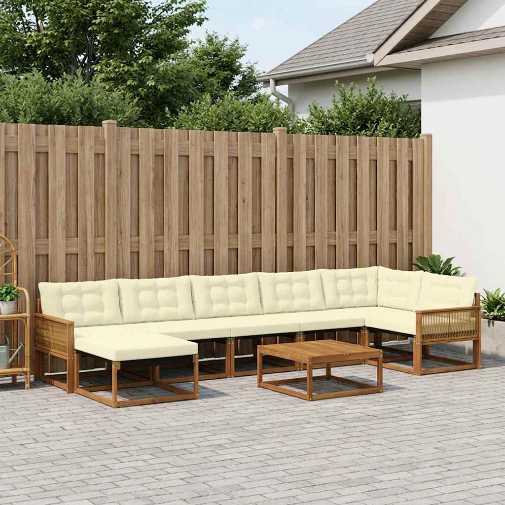 Udendørs sofagruppe 8 pcs Naturlig og Fløde Massivt Akacietræ