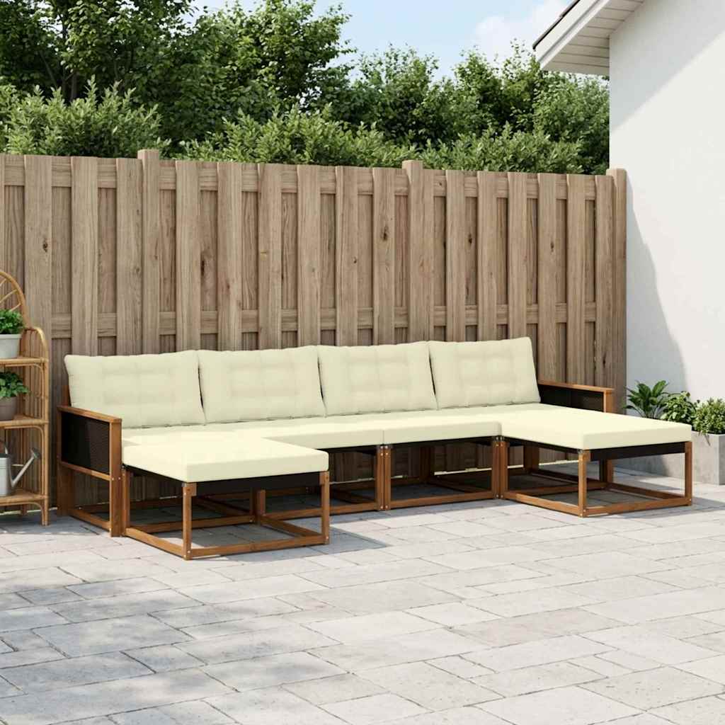 Udendørs sofagruppe med pude 6 pcs Naturlig og Fløde