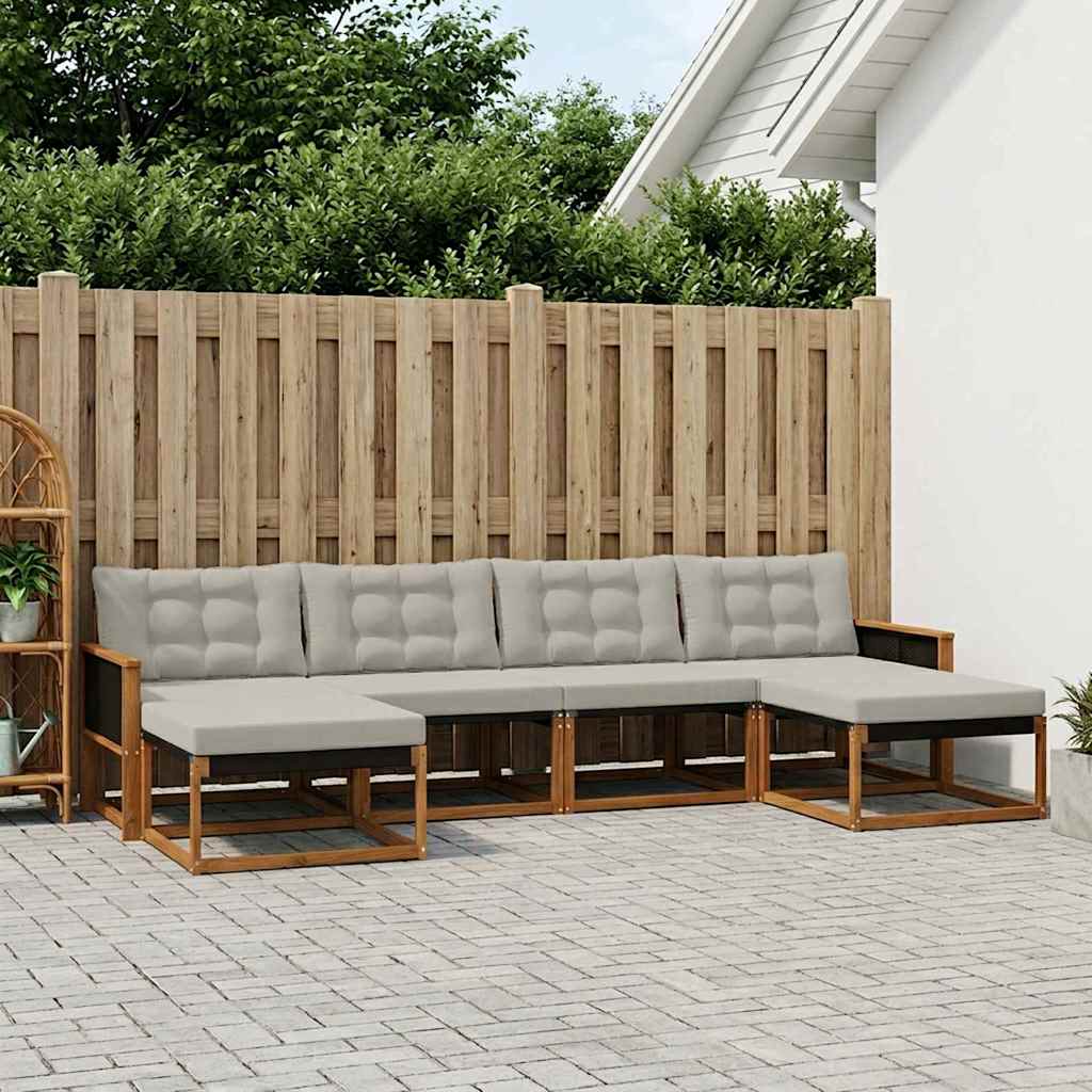 Udendørs sofagruppe med pude 6 pcs Naturfarvet og lysegrå