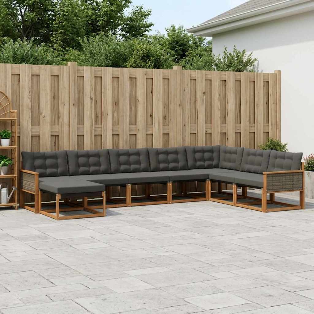 Udendørs sofagruppe med pude 8 pcs Naturfarvet og sort