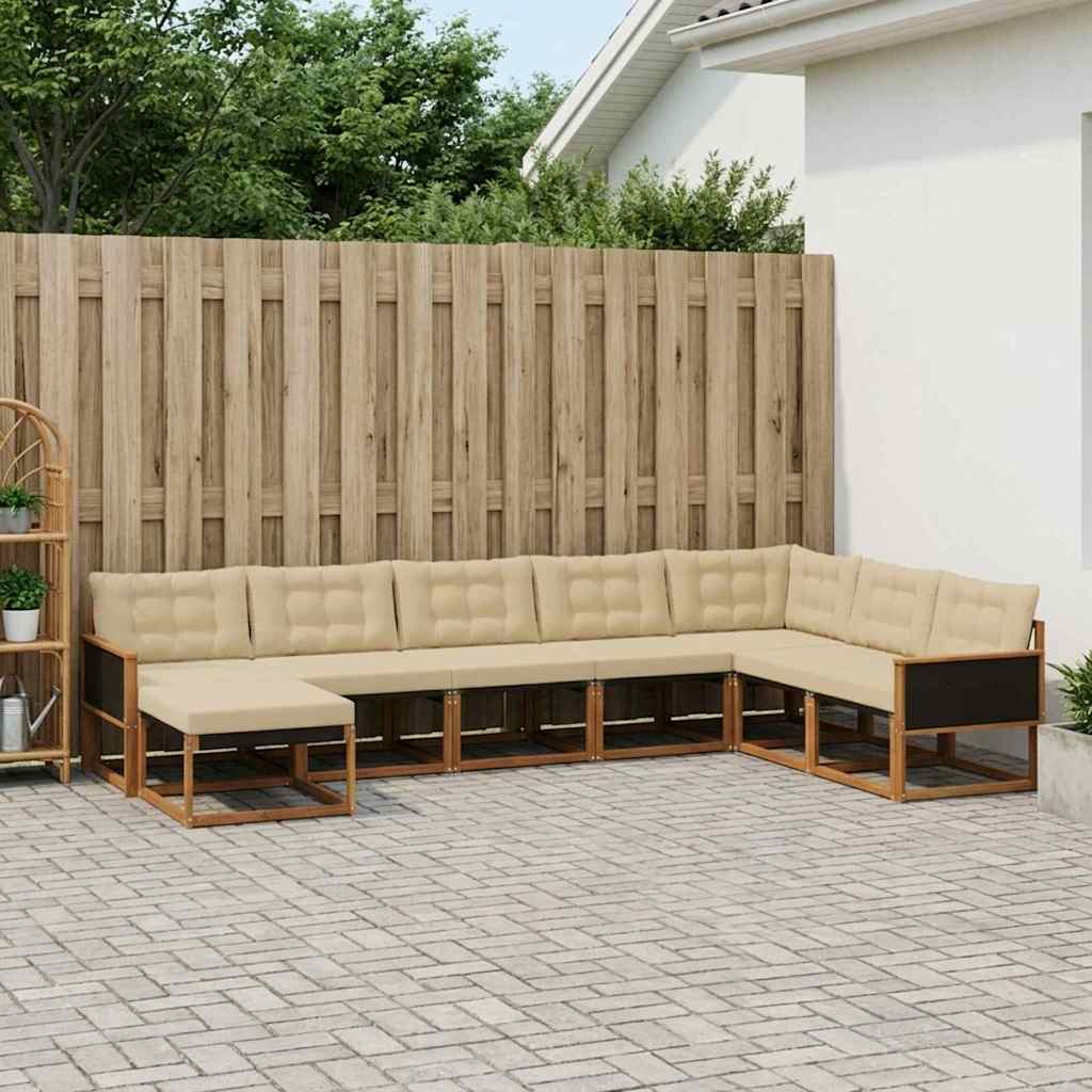 Udendørs sofagruppe 9 pcs Naturlig og Beige Massivt Akacietræ