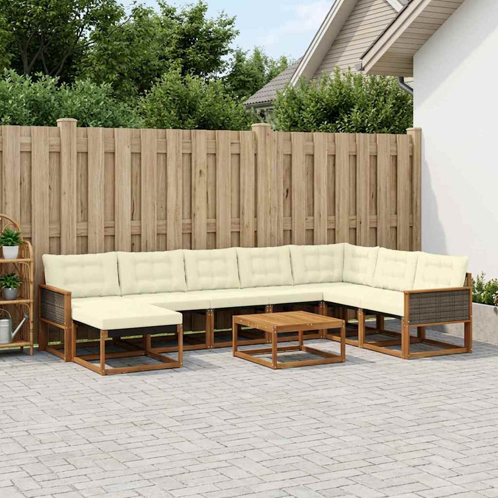 Udendørs sofagruppe 9 pcs Naturlig og Fløde Massivt Akacietræ