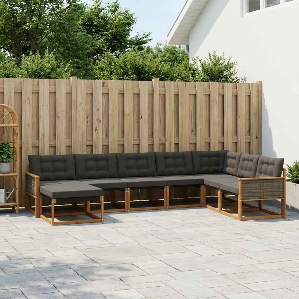 Udendørs sofagruppe 9 pcs Naturfarvet og sort Massivt Akacietræ