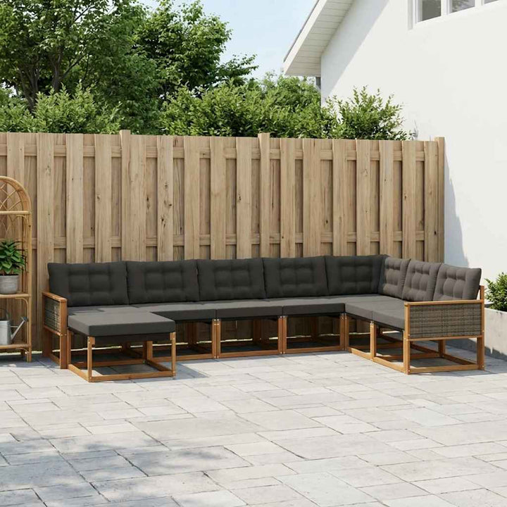 Udendørs sofagruppe 9 pcs Naturfarvet og sort Massivt Akacietræ