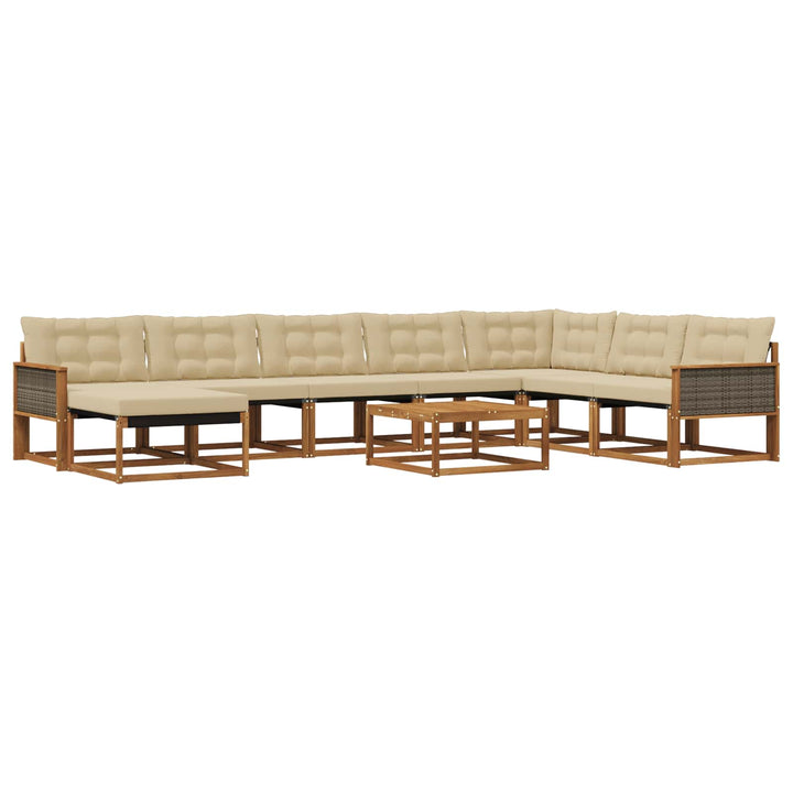 Udendørs sofagruppe 9 pcs Naturlig og Beige Massivt Akacietræ