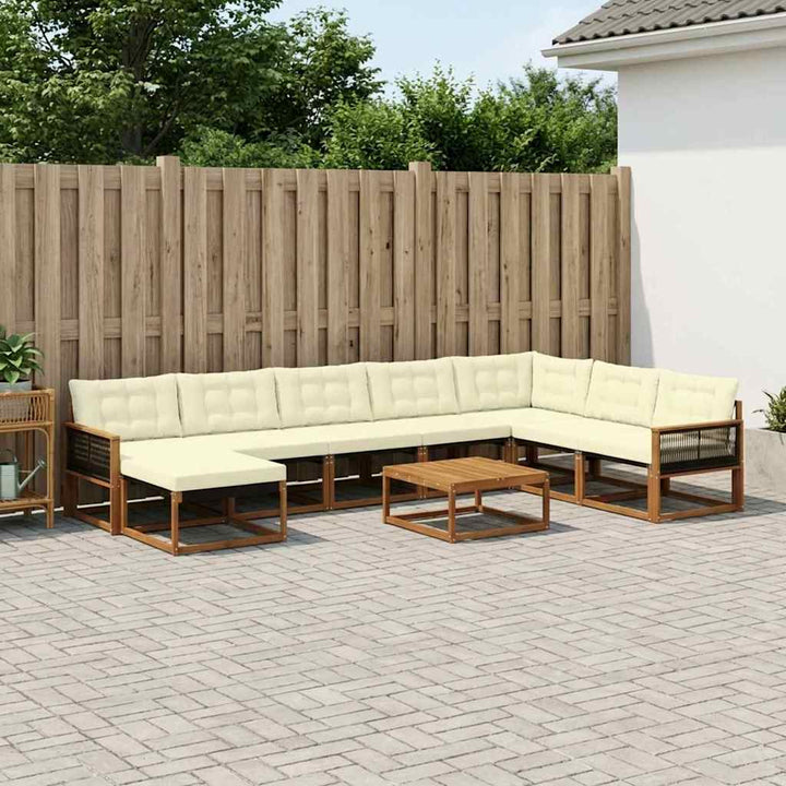 Udendørs sofagruppe 9 pcs Naturlig og Fløde Massivt Akacietræ