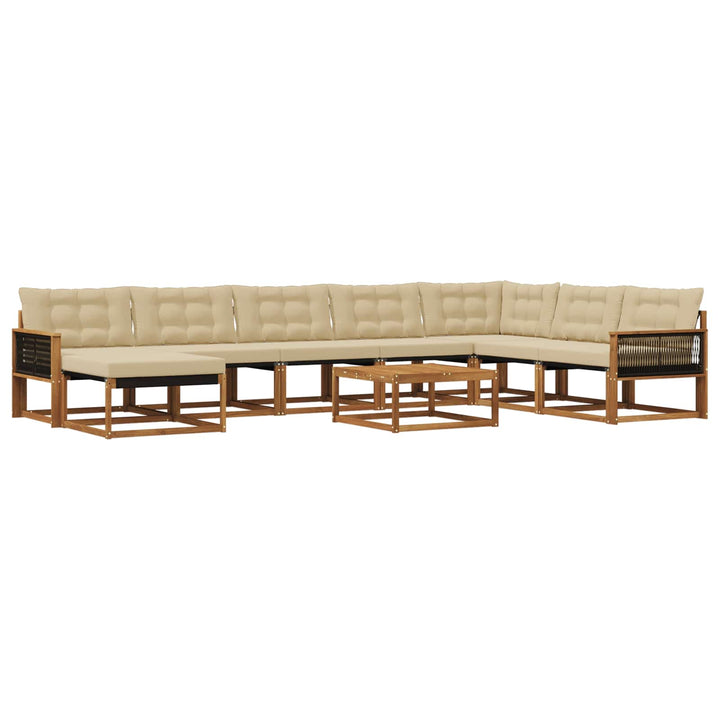 Udendørs sofagruppe 9 pcs Naturlig og Beige Massivt Akacietræ