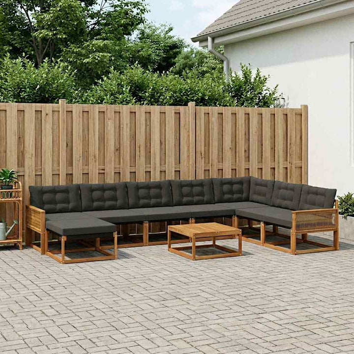 Udendørs sofagruppe 9 pcs Naturfarvet og sort Massivt Akacietræ