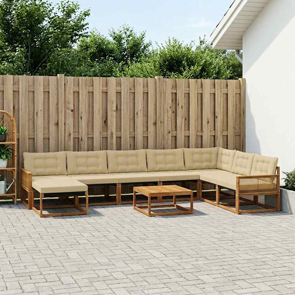 Udendørs sofagruppe 9 pcs Naturlig og Beige Massivt Akacietræ