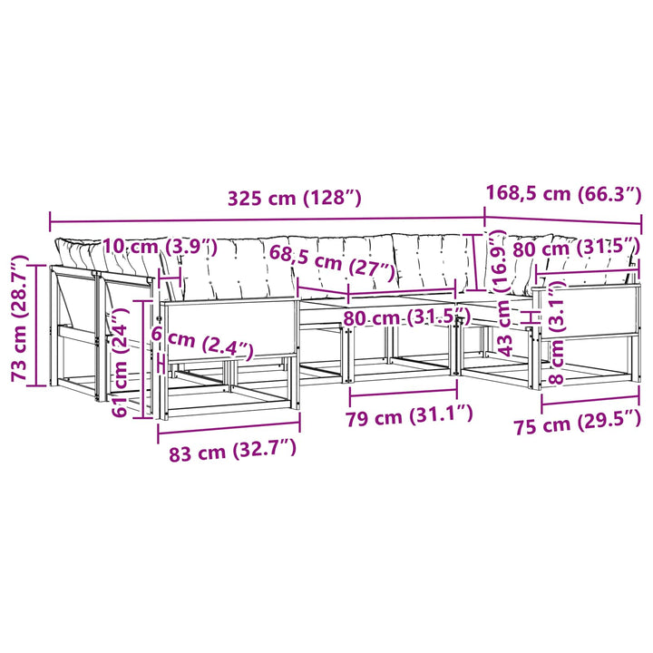 Udendørs sofagruppe med pude 6 pcs Naturlig og Fløde