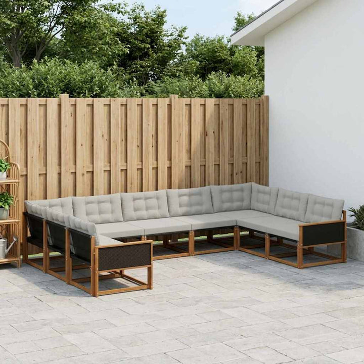 Udendørs sofagruppe med pude 9 pcs Naturfarvet og lysegrå