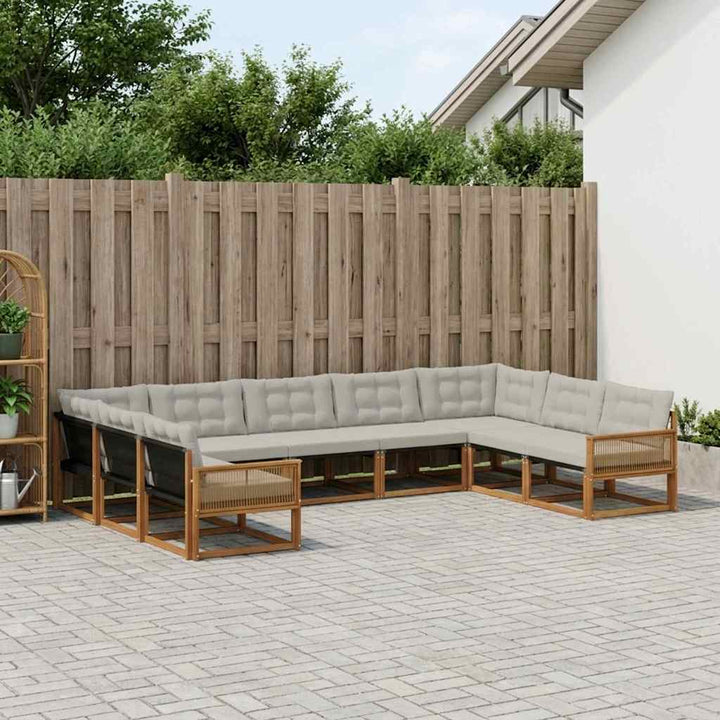 Udendørs sofagruppe med pude 9 pcs Naturfarvet og lysegrå