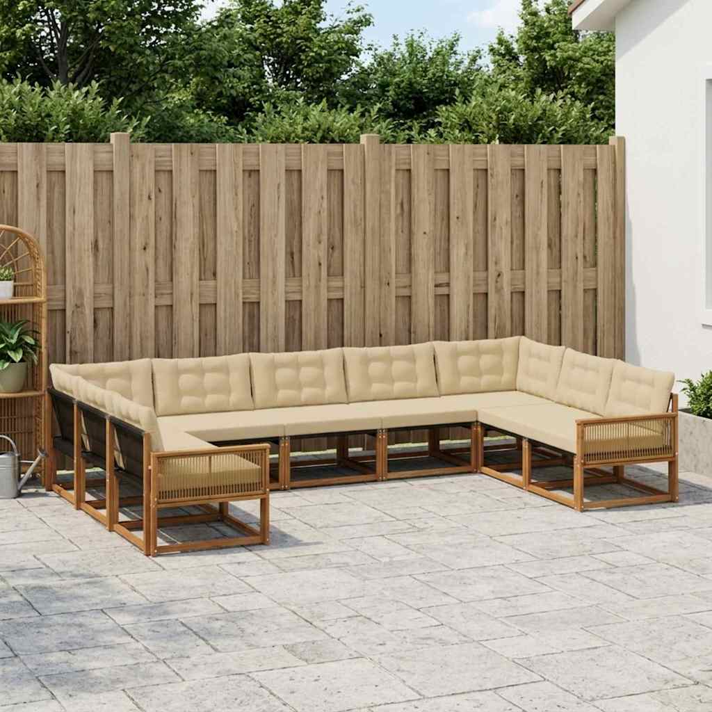 Udendørs sofagruppe med pude 9 pcs Naturlig og Beige