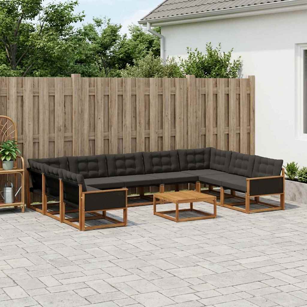 Udendørs sofagruppe med pude 10 pcs Naturfarvet og sort