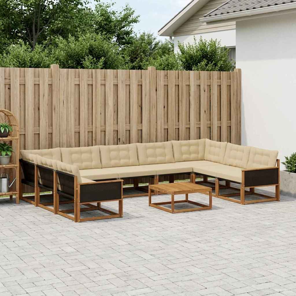 Udendørs sofagruppe med pude 10 pcs Naturlig og Beige