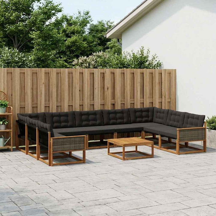Udendørs sofagruppe med pude 10 pcs Naturfarvet og sort