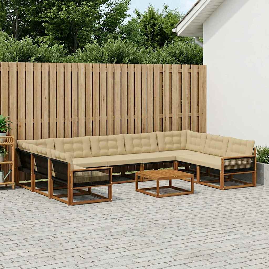 Udendørs sofagruppe med pude 10 pcs Naturlig og Beige