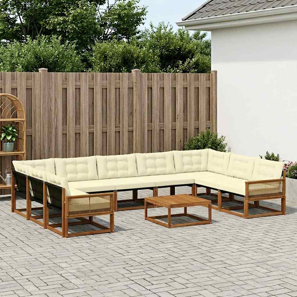 Udendørs sofagruppe med pude 10 pcs Naturlig og Fløde