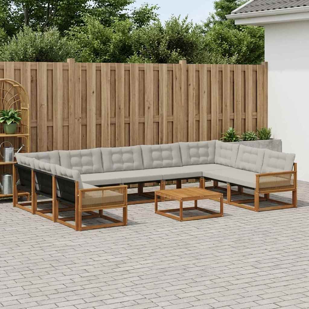 Udendørs sofagruppe med pude 10 pcs Naturfarvet og lysegrå
