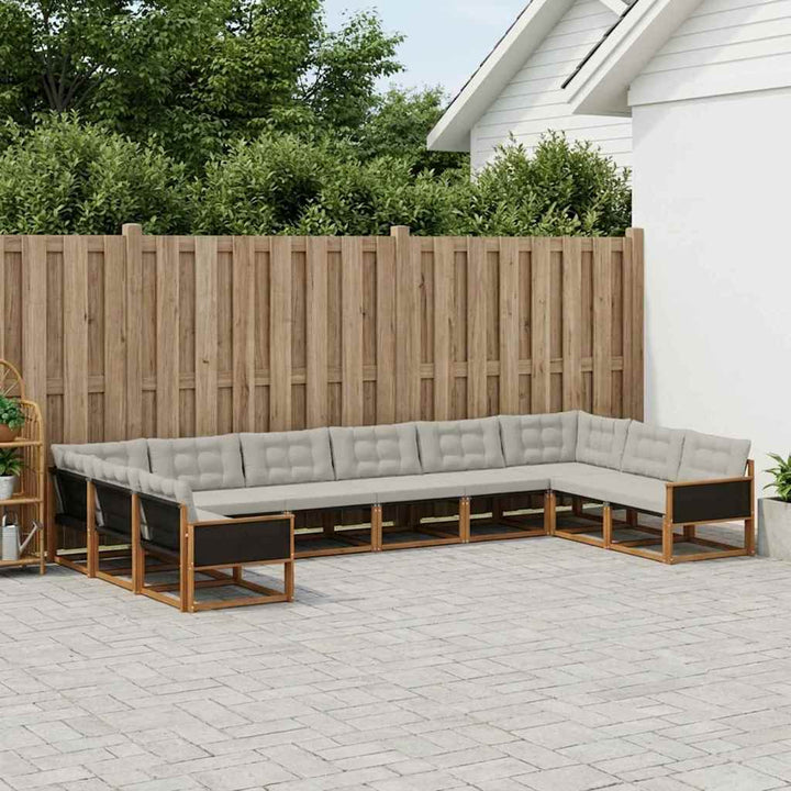 Udendørs sofagruppe med pude 10 pcs Naturfarvet og lysegrå