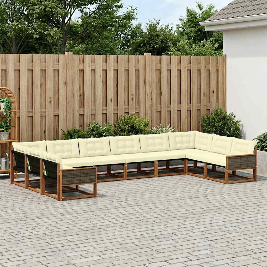 Udendørs sofagruppe med pude 10 pcs Naturlig og Fløde