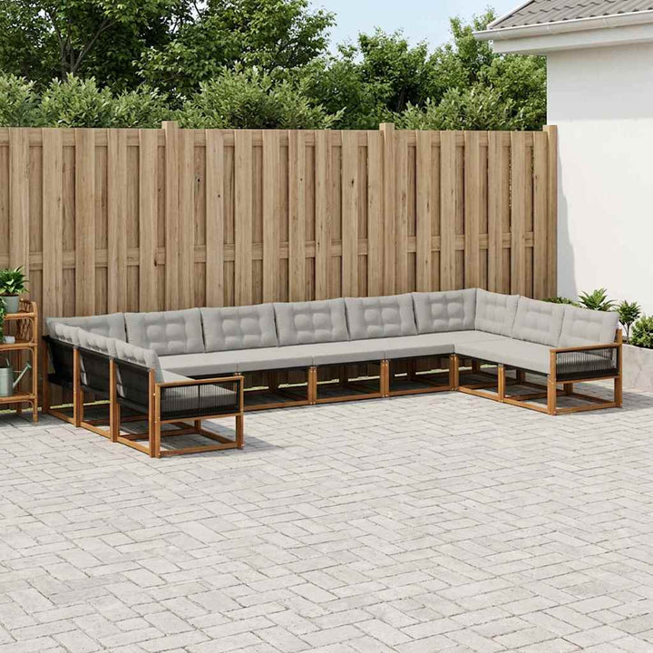 Udendørs sofagruppe med pude 10 pcs Naturfarvet og lysegrå