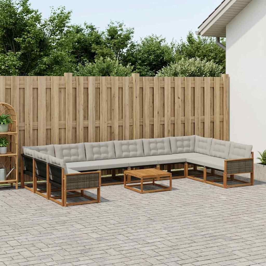 Udendørs sofagruppe 11 stk. Naturfarvet og lysegrå