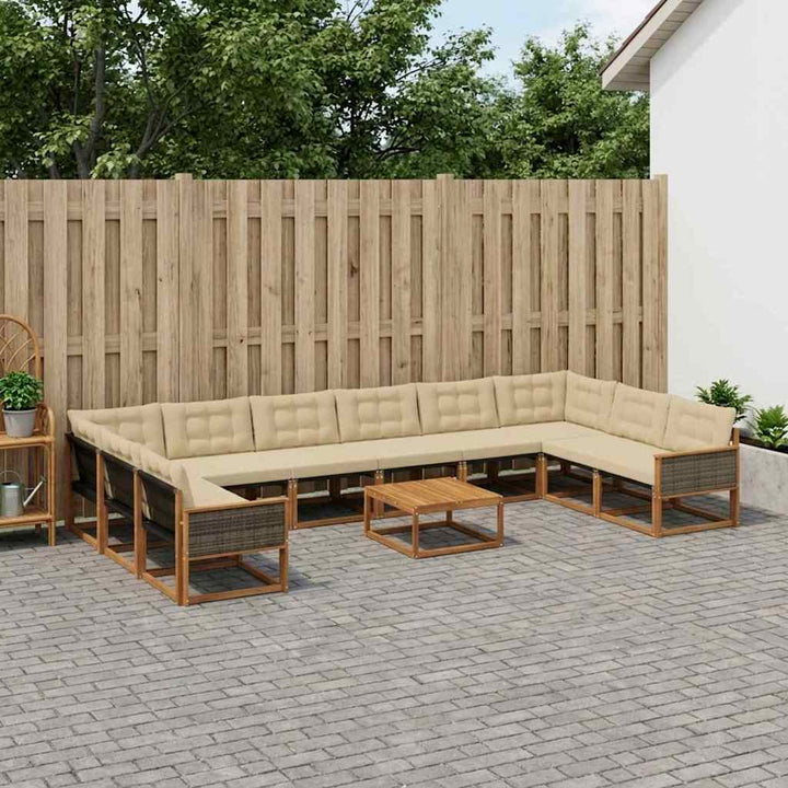 Udendørs sofagruppe med pude 11 pcs Naturlig og Beige