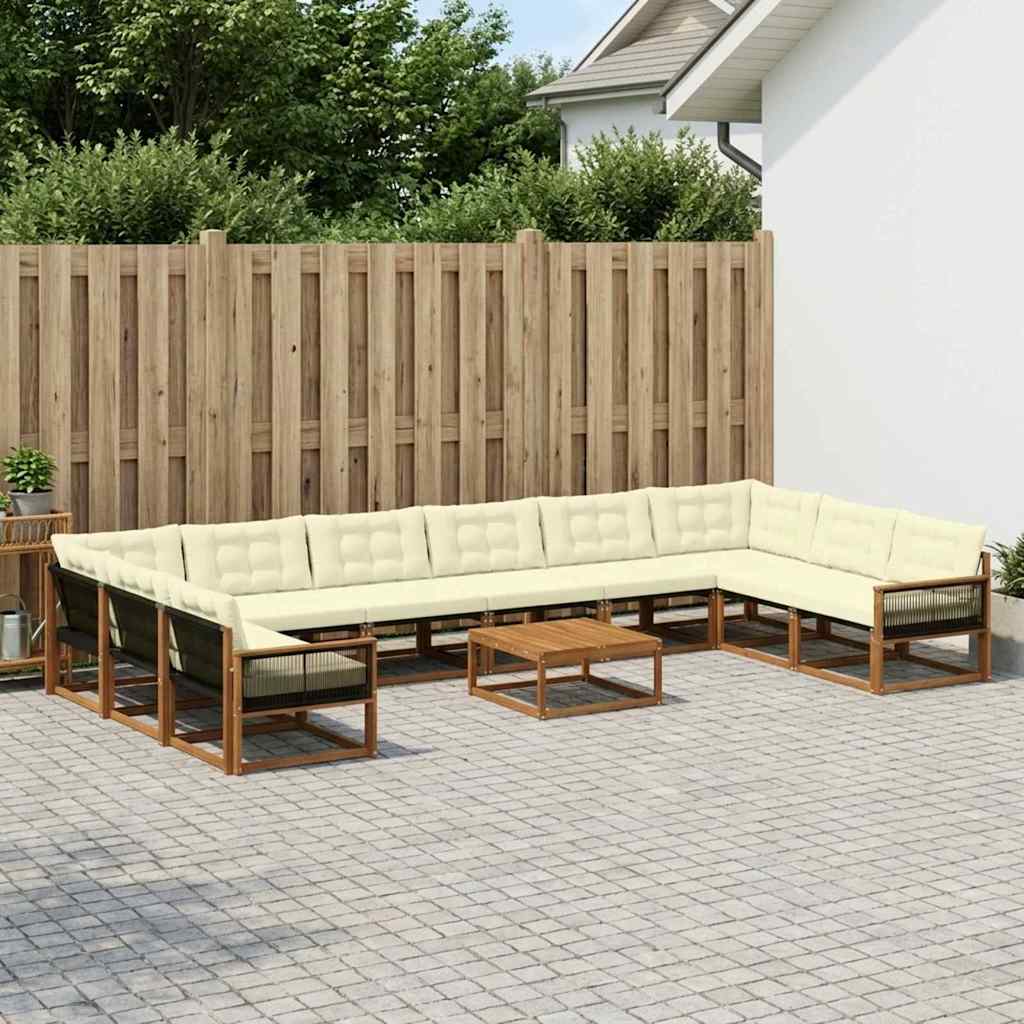 Udendørs sofagruppe med pude 11 pcs Naturlig og Fløde