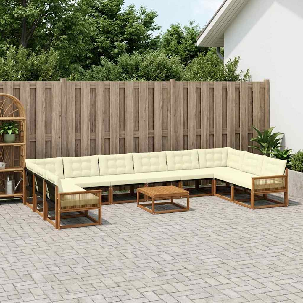 Udendørs sofagruppe med pude 11 pcs Naturlig og Fløde