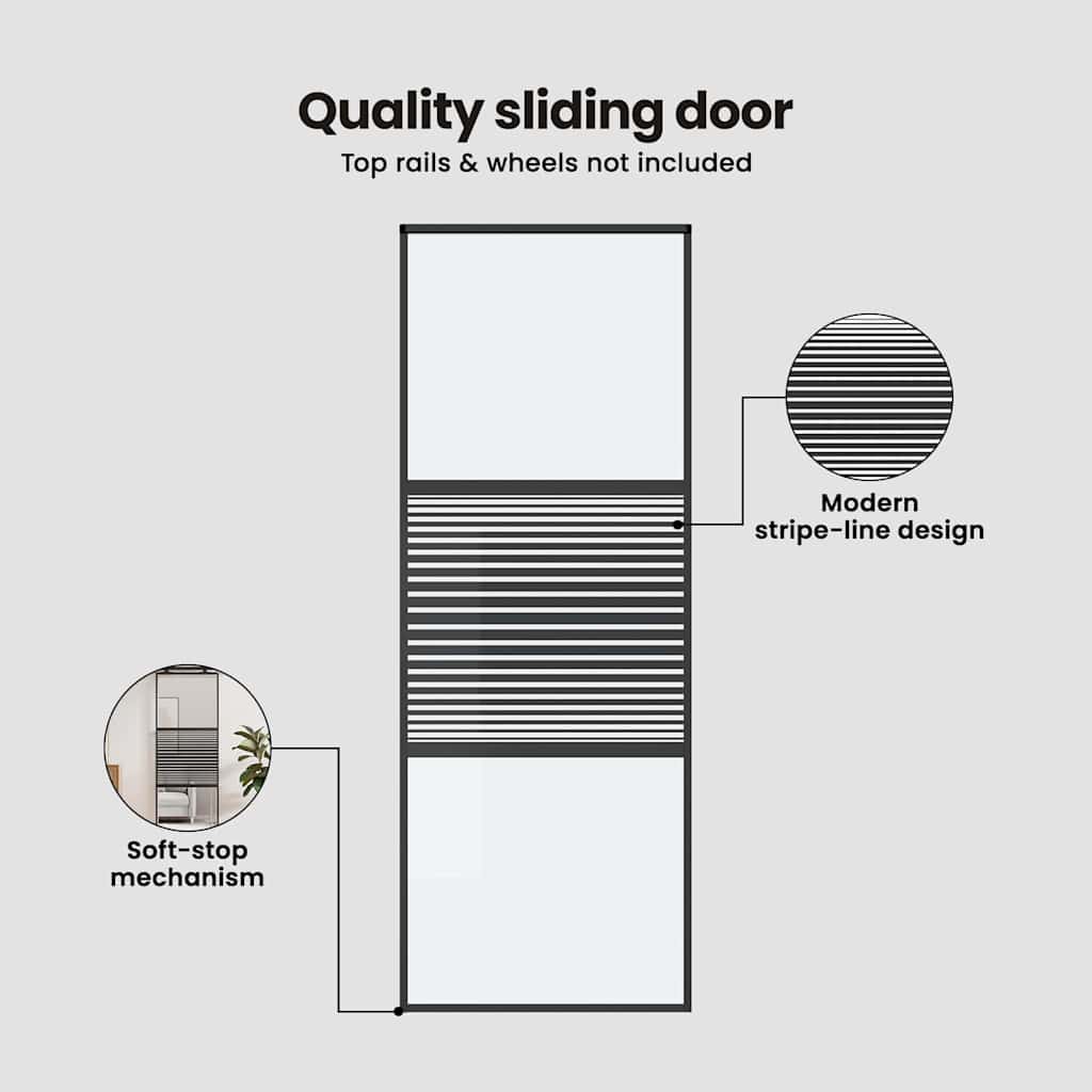 Glasdør Stribet Sort 76 x 2 x 205 cm Aluminium