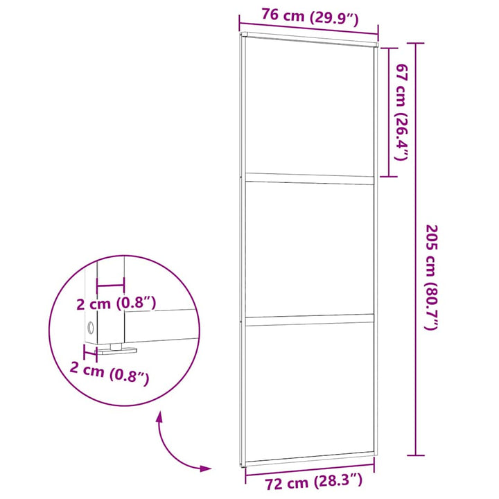 Glasdør Stribet Sort 76 x 2 x 205 cm Aluminium