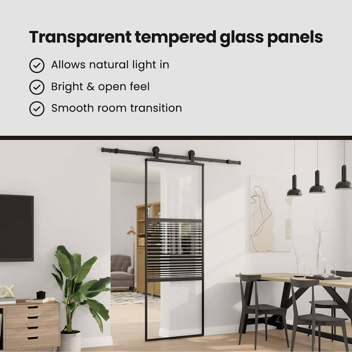 Glasdør Stribet Sort 90 x 2 x 205 cm Aluminium