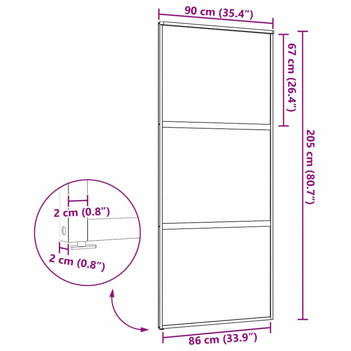 Glasdør Stribet Sort 90 x 2 x 205 cm Aluminium