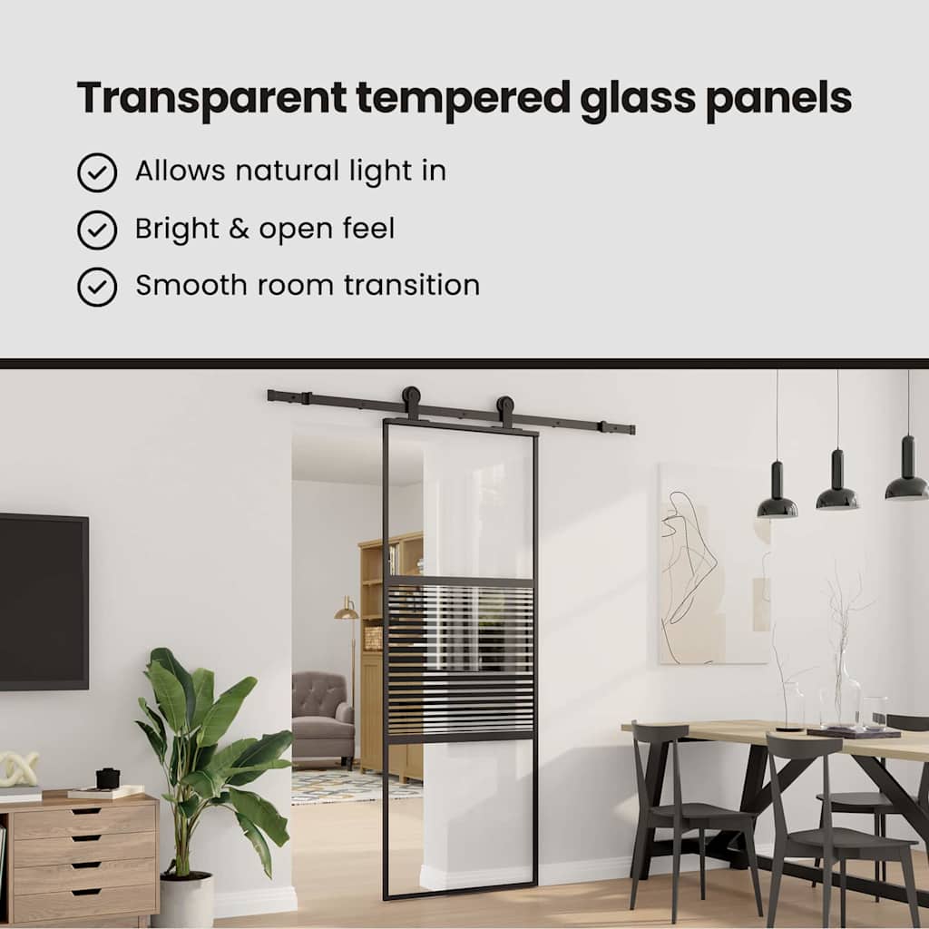 Glasdør Stribet Sort 102,5 x 2 x 205 cm Aluminium