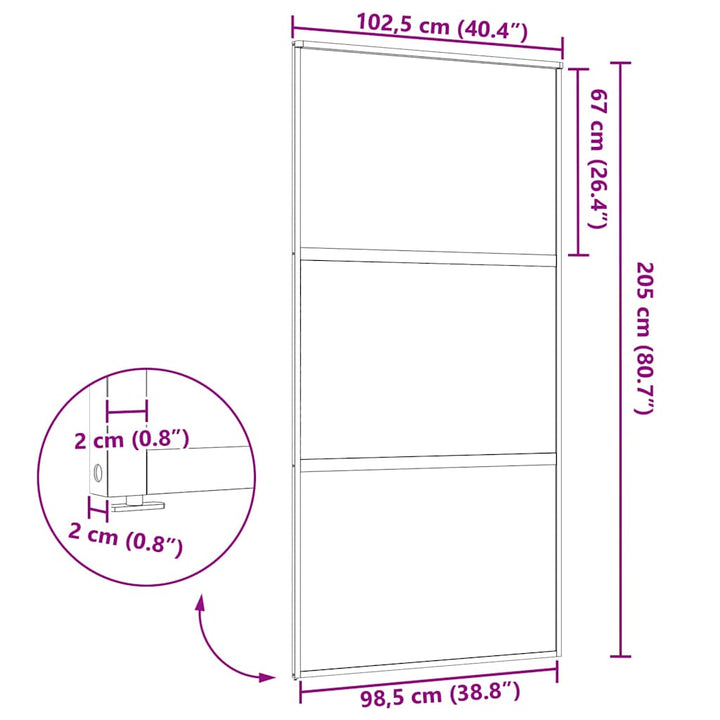 Glasdør Stribet Sort 102,5 x 2 x 205 cm Aluminium