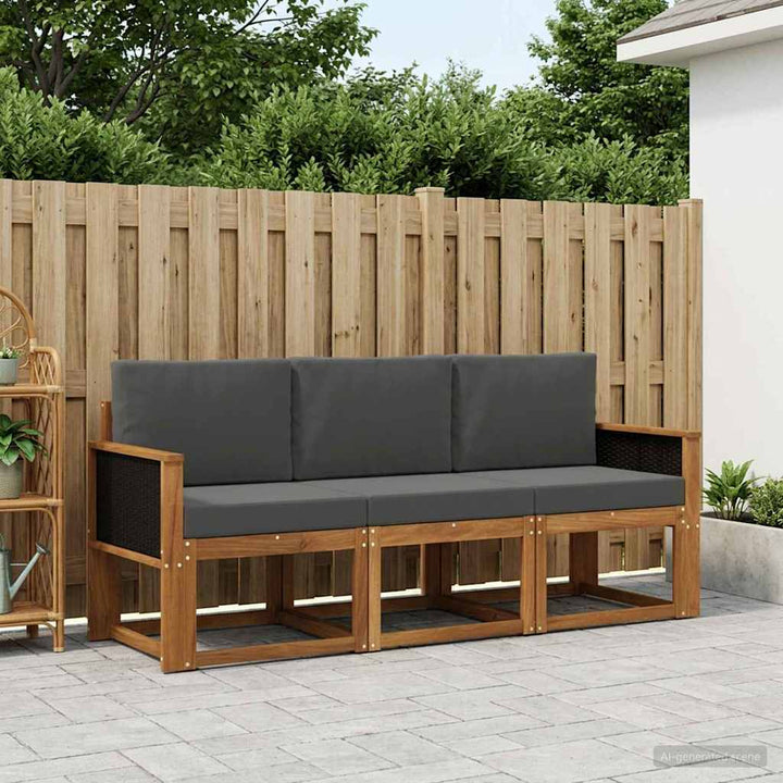 Udendørs sofagruppe med pude 3 pcs Naturlig og Antracit