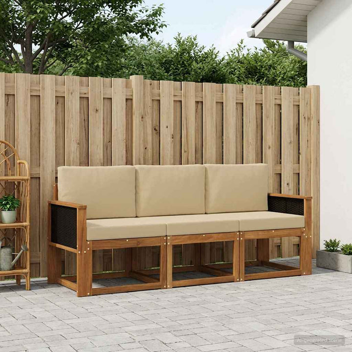 Udendørs sofagruppe med pude 3 pcs Naturfarvet