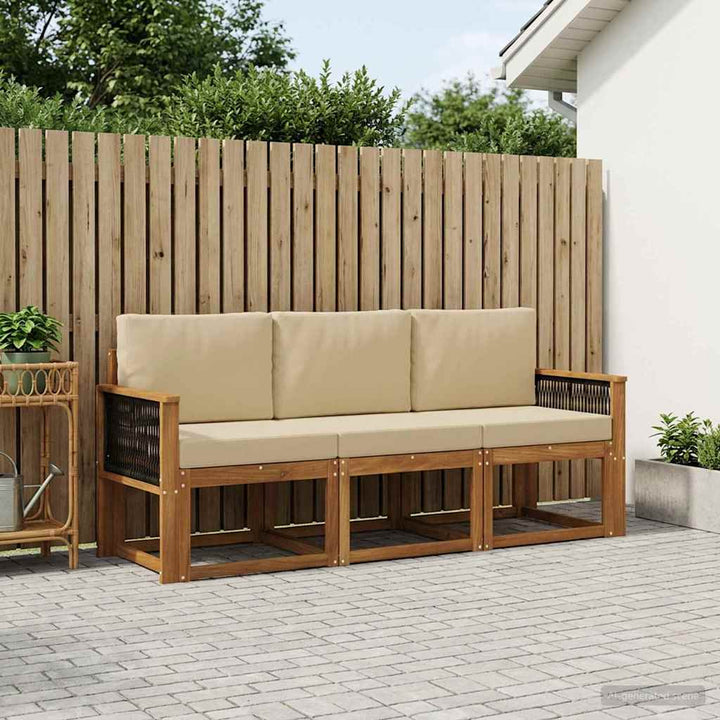 Udendørs sofagruppe med pude 3 pcs Naturfarvet