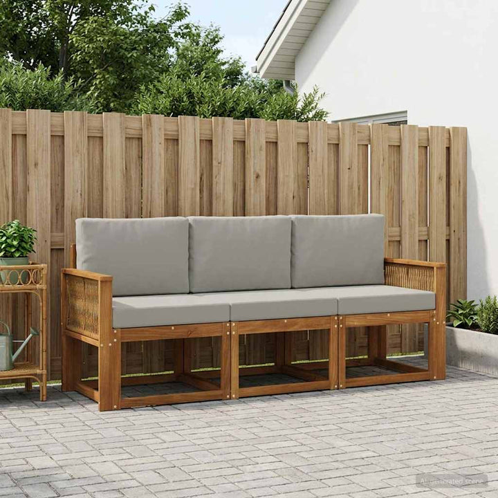 Udendørs sofagruppe 3 pcs Naturfarvet og lysegrå Polyester