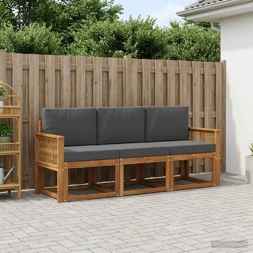 Udendørs sofagruppe 3 pcs Naturlig og Antracit Polyester