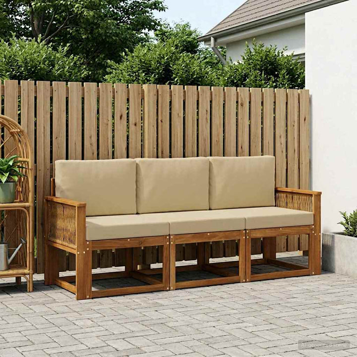 Udendørs sofagruppe 3 pcs Naturlig og Beige Polyester