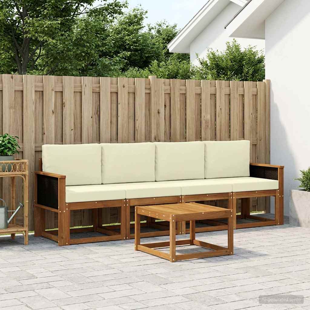 Udendørs sofagruppe med pude 4 pcs Naturlig og Fløde