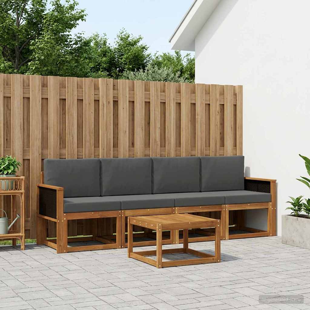 Udendørs sofagruppe med pude 4 pcs Naturlig og Antracit
