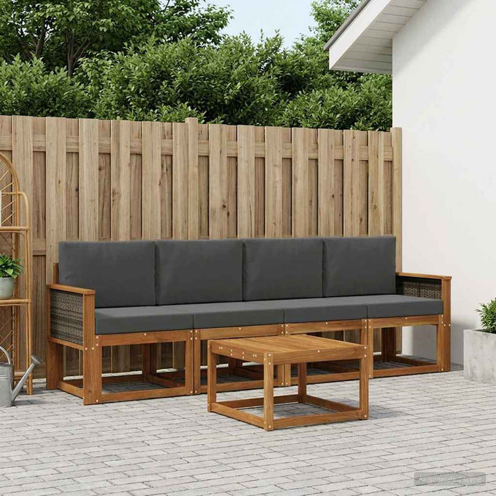 Udendørs sofagruppe med pude 4 pcs Naturlig og Antracit