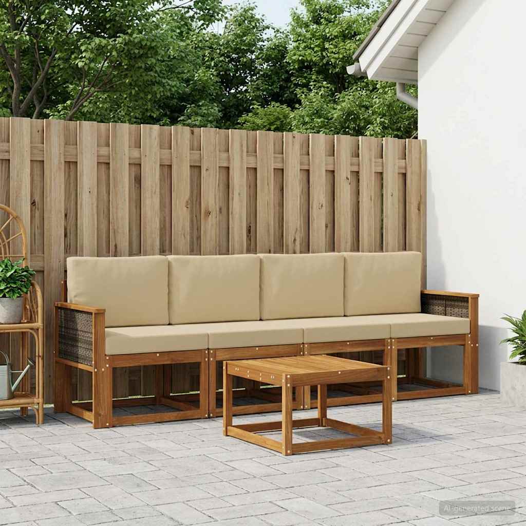 Udendørs sofagruppe med pude 4 pcs Naturfarvet
