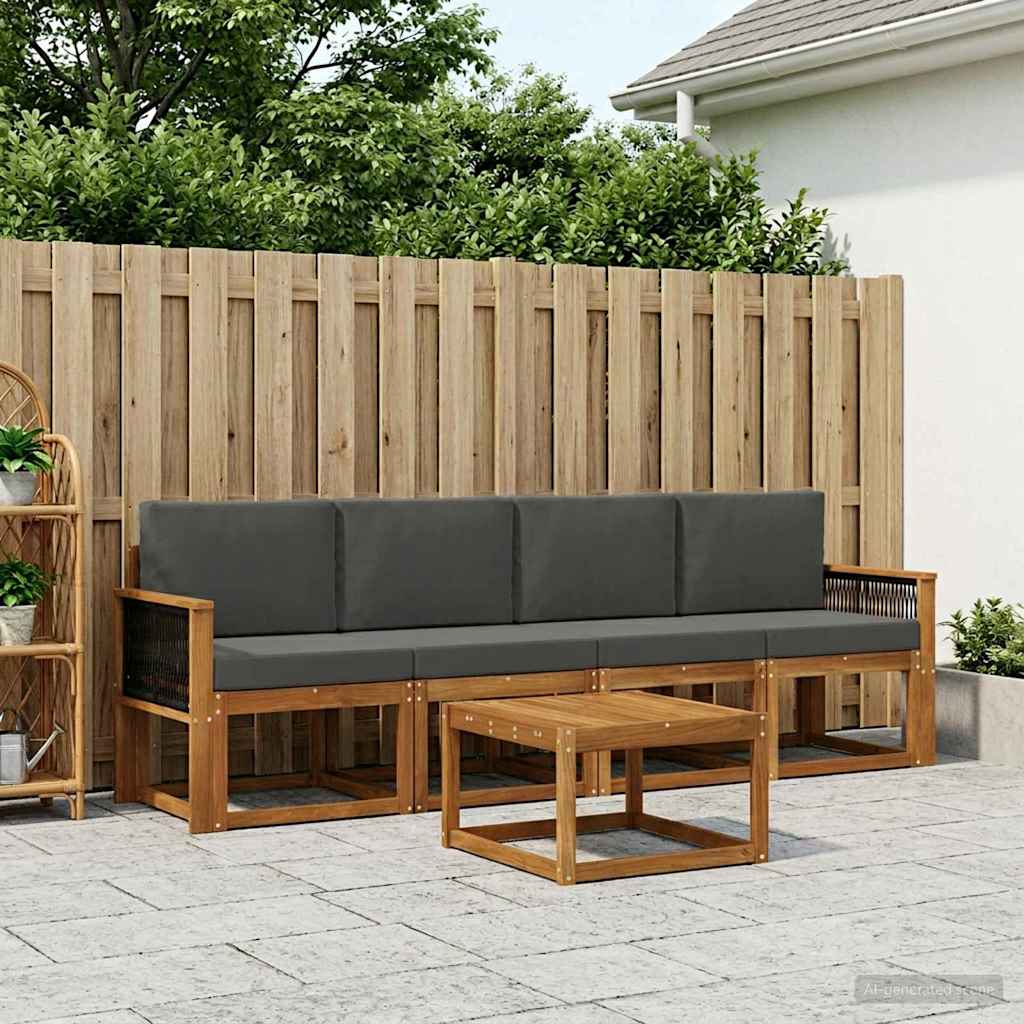 Udendørs sofagruppe med pude 4 pcs Naturlig og Antracit