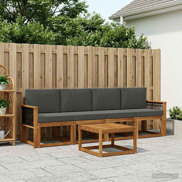 Udendørs sofagruppe med pude 4 pcs Naturlig og Antracit