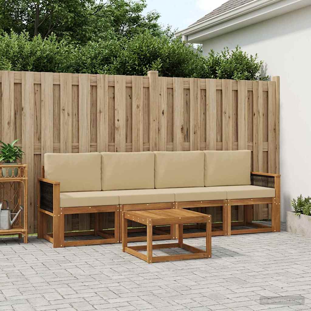 Udendørs sofagruppe med pude 4 pcs Naturfarvet